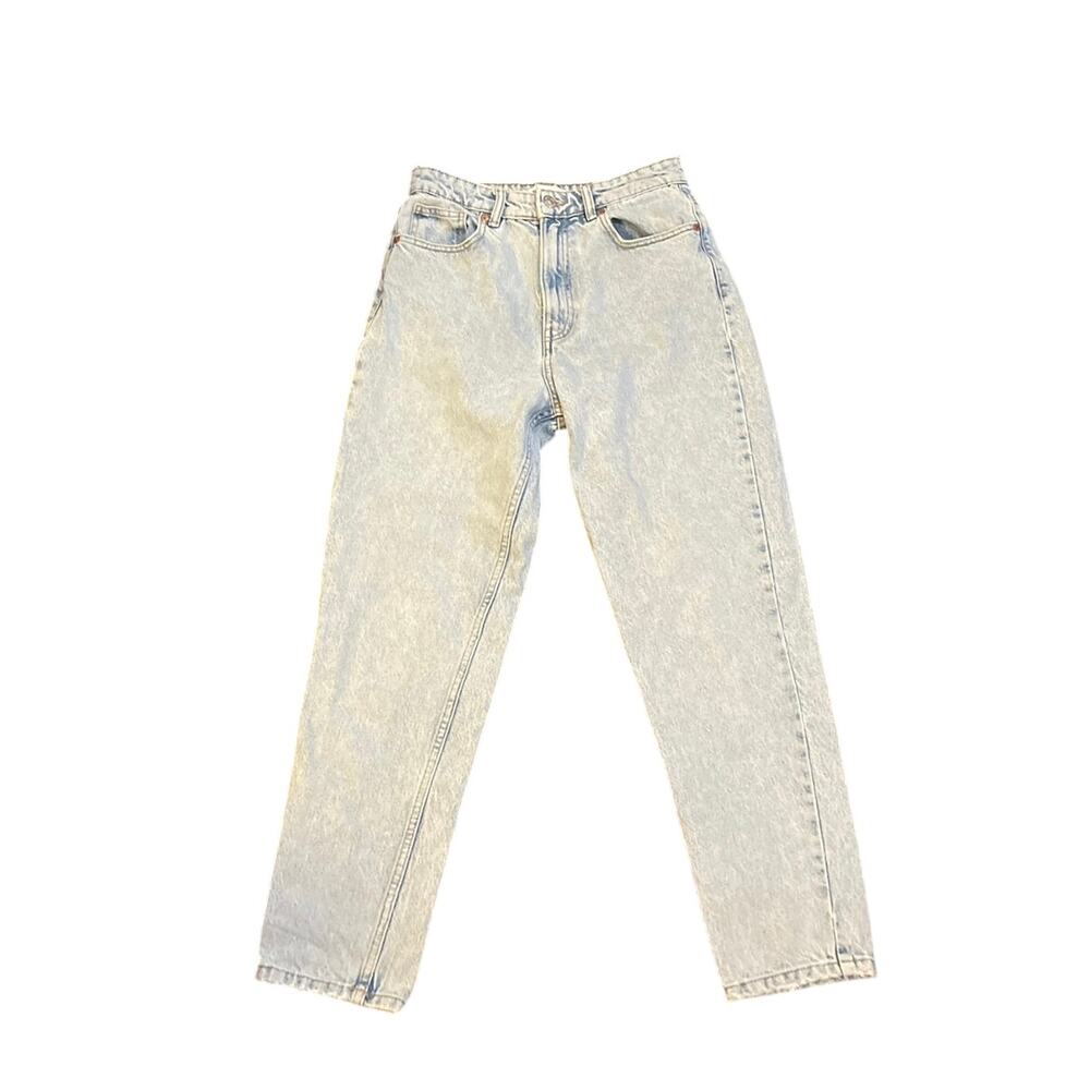 Zara Light Wash High Rise Taper Denim Jeans SZ 8 Vintage Inspired Acid Wash 90s
